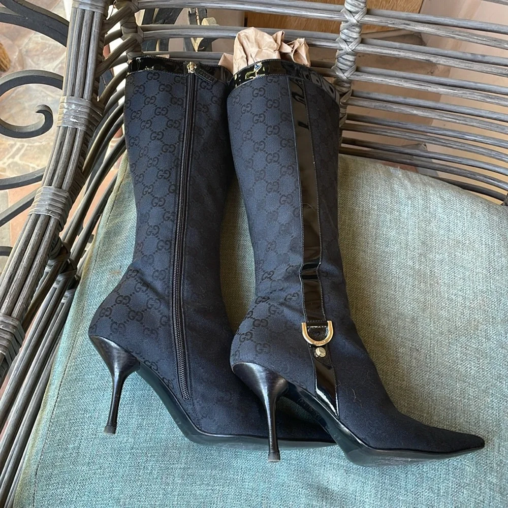 Gucci vintage GG monogram black cloth boots - Picture 12 of 16